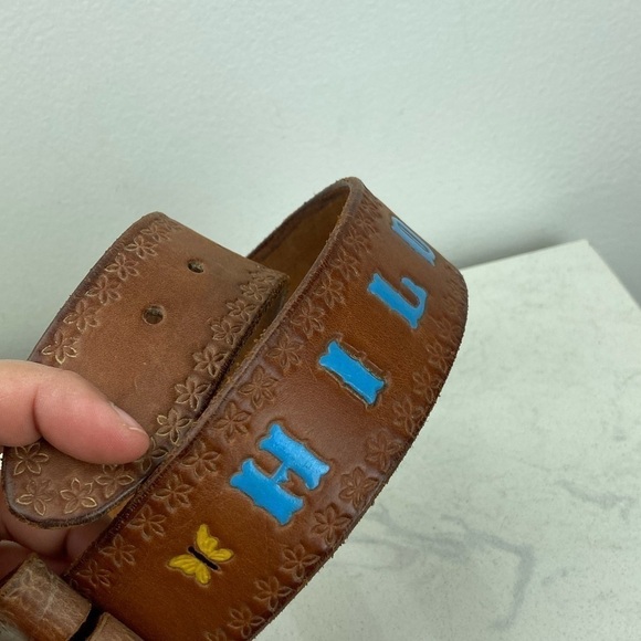 Vintage 70’s Tooled and Hand Painted Leather Belt Brown - Picture 8 of 10